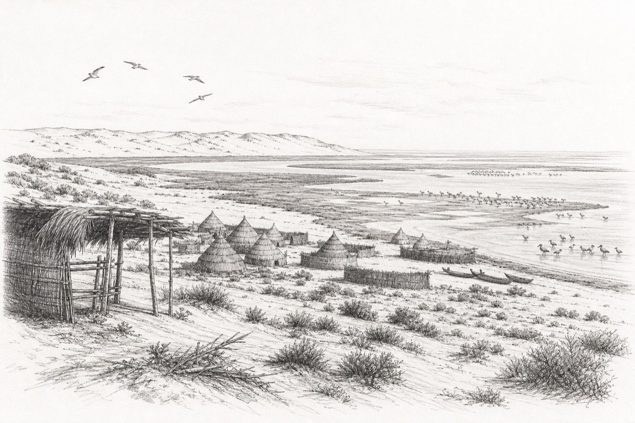 Hand-drawn pencil travel sketch for Banc d’Arguin, Mauritania