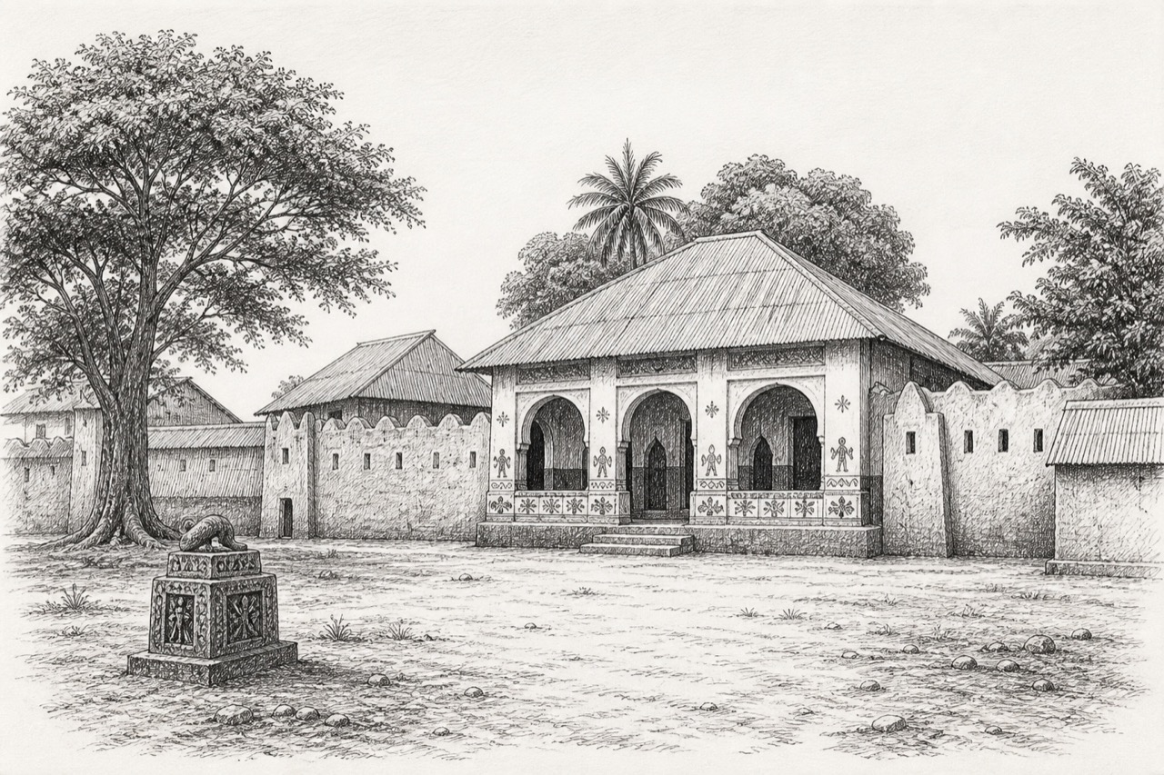 Hand-drawn pencil travel sketch for Abomey, Benin