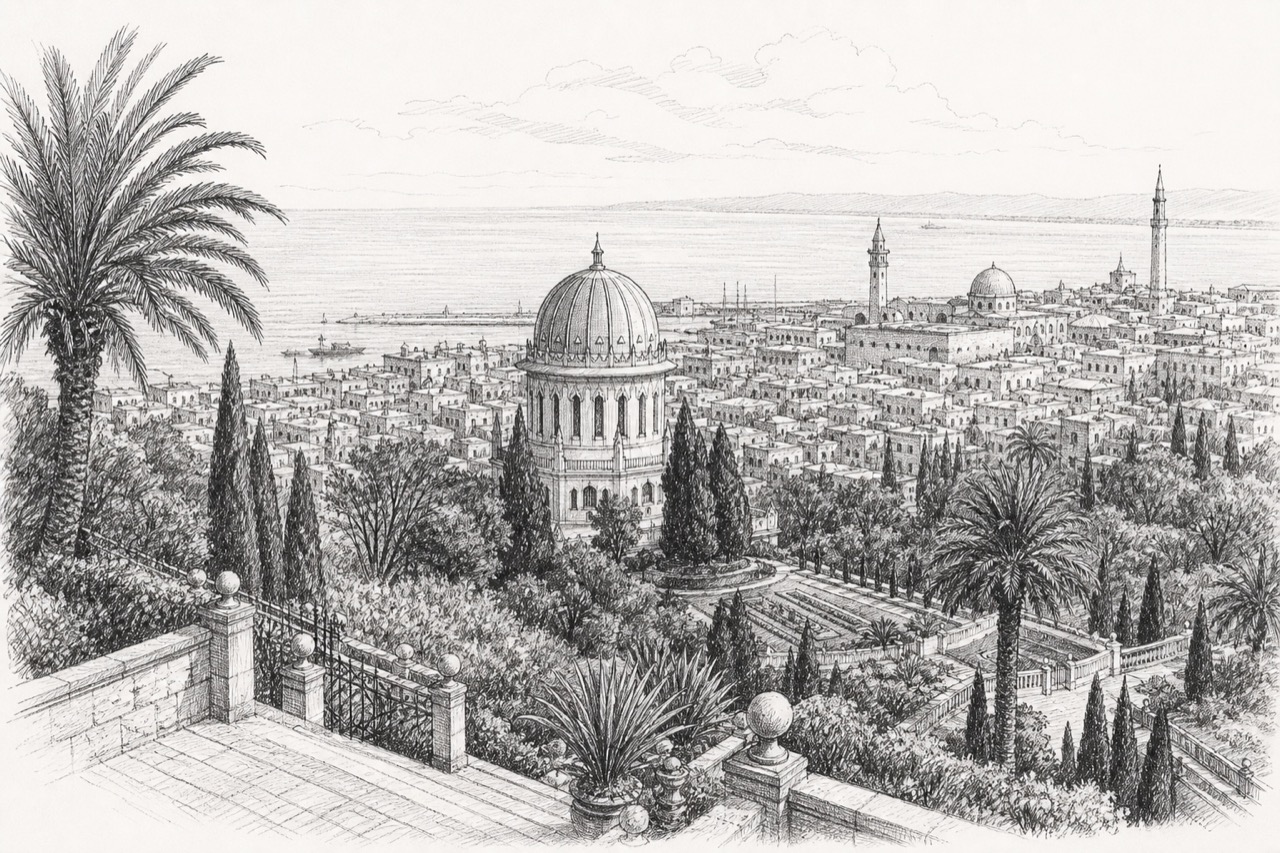 Hand-drawn pencil travel sketch for Acre, Israel