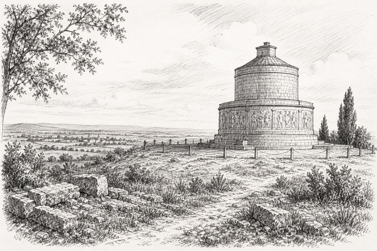 Hand-drawn pencil travel sketch for Adamclisi, Romania