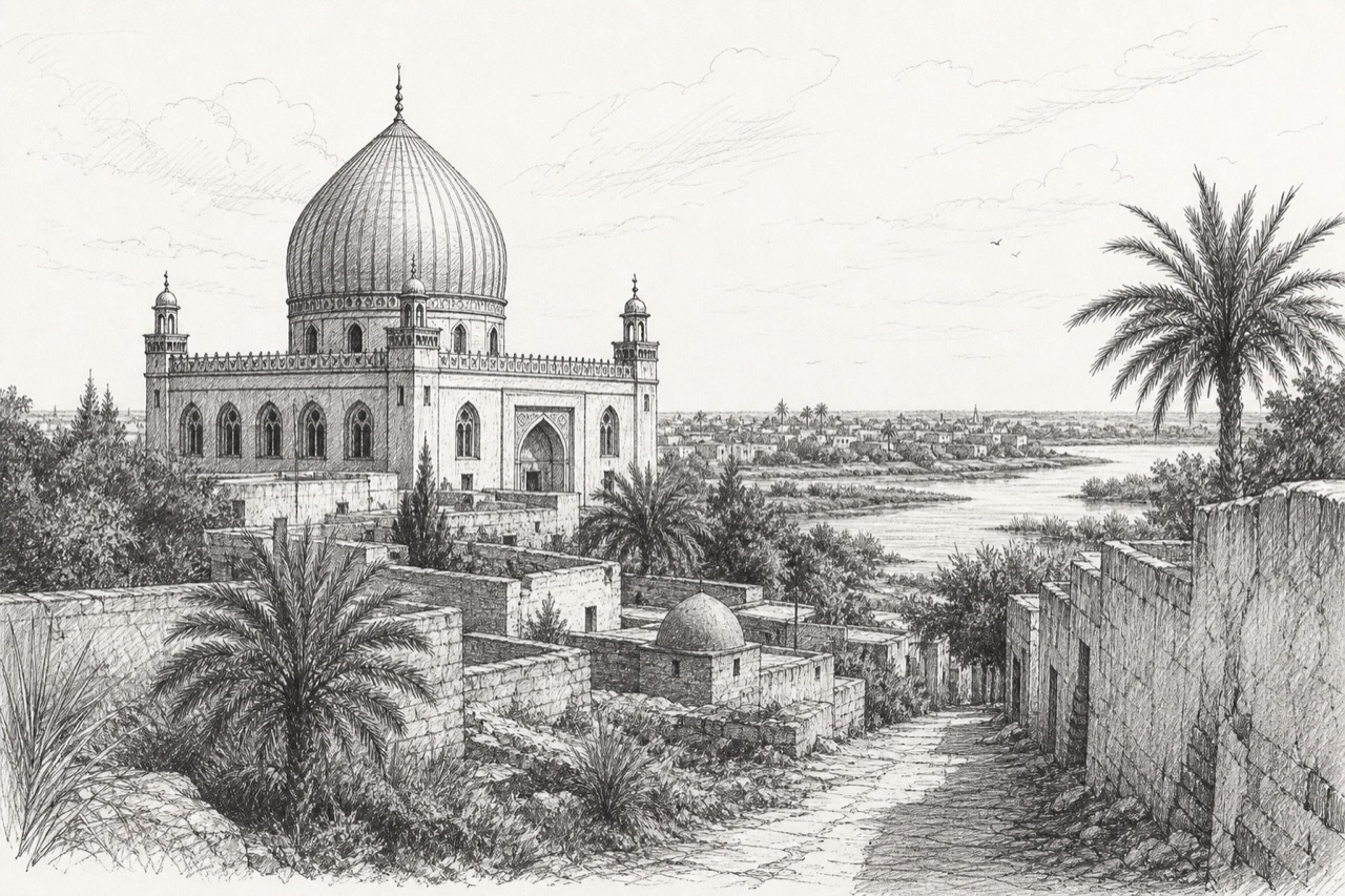 Hand-drawn pencil travel sketch for Al Kifl, Iraq
