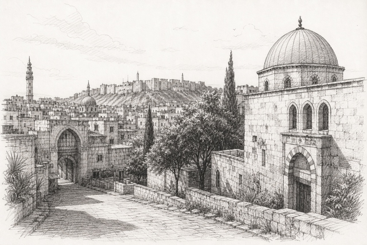 Hand-drawn pencil travel sketch for Aleppo, Syria