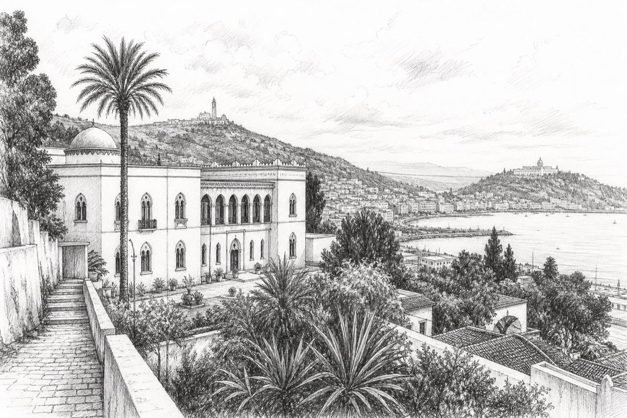 Hand-drawn pencil travel sketch for Algiers, Algeria