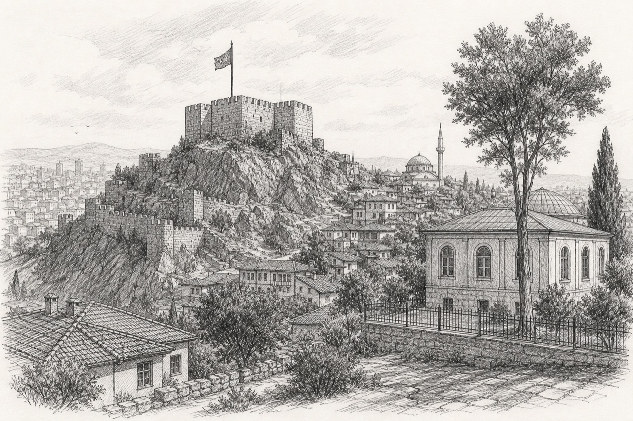 Hand-drawn pencil travel sketch for Ankara, Turkey
