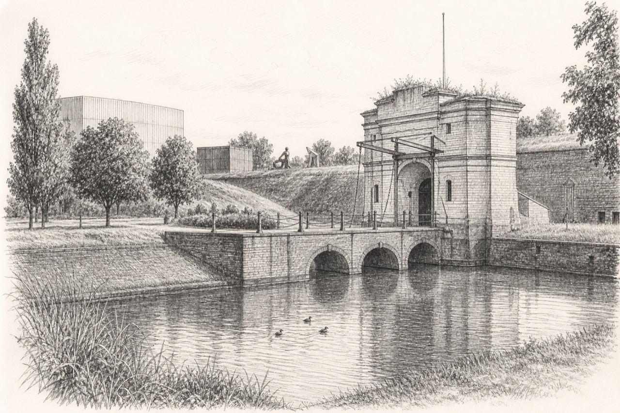 Hand-drawn pencil travel sketch for Antwerp, Belgium