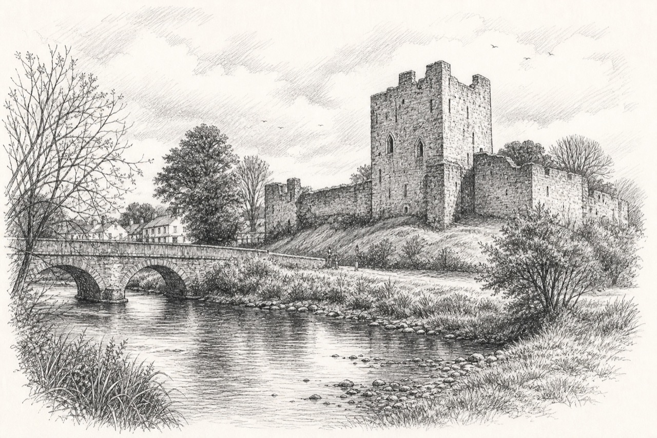 Hand-drawn pencil travel sketch for Ardfinnan, Ireland
