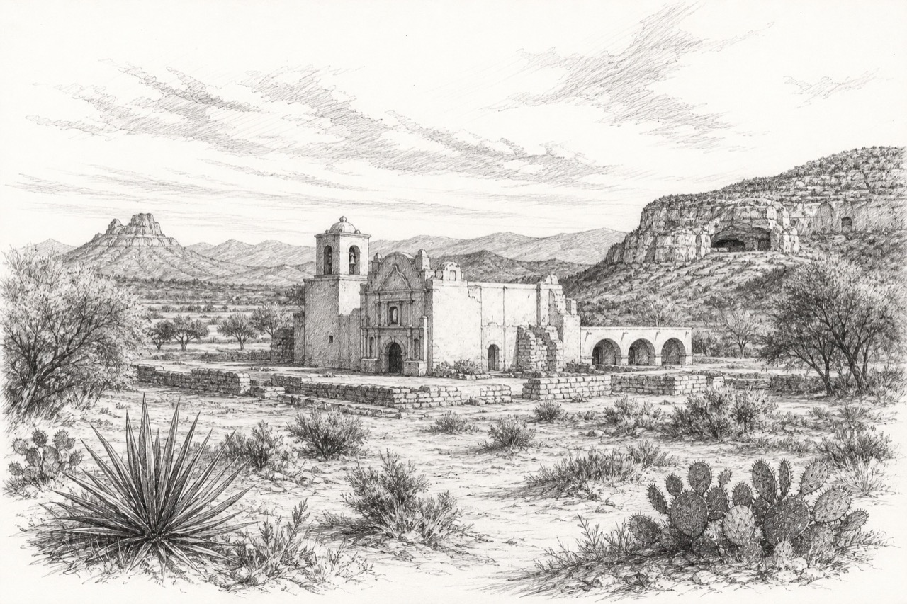 Hand-drawn pencil travel sketch for Arizona, United States