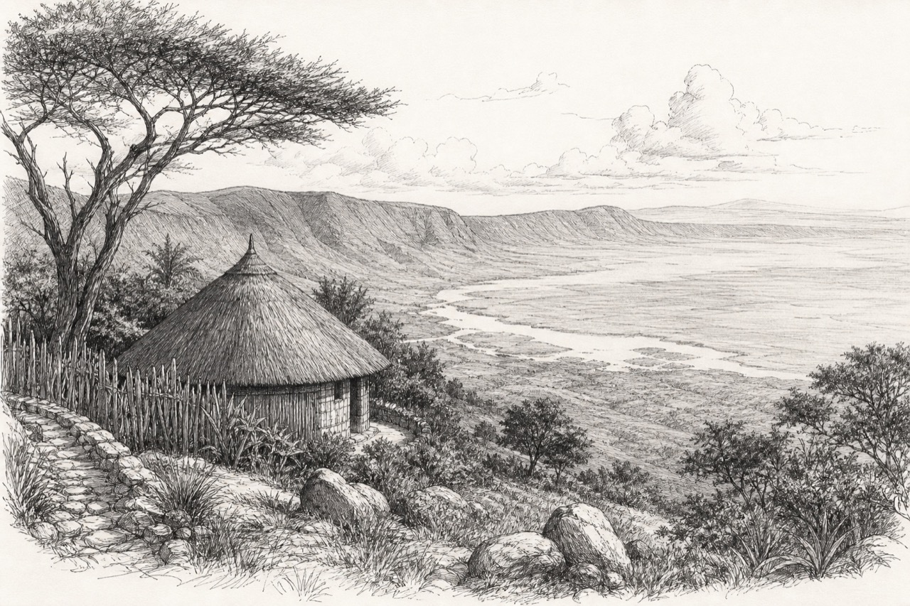 Hand-drawn pencil travel sketch for Arusha, Tanzania
