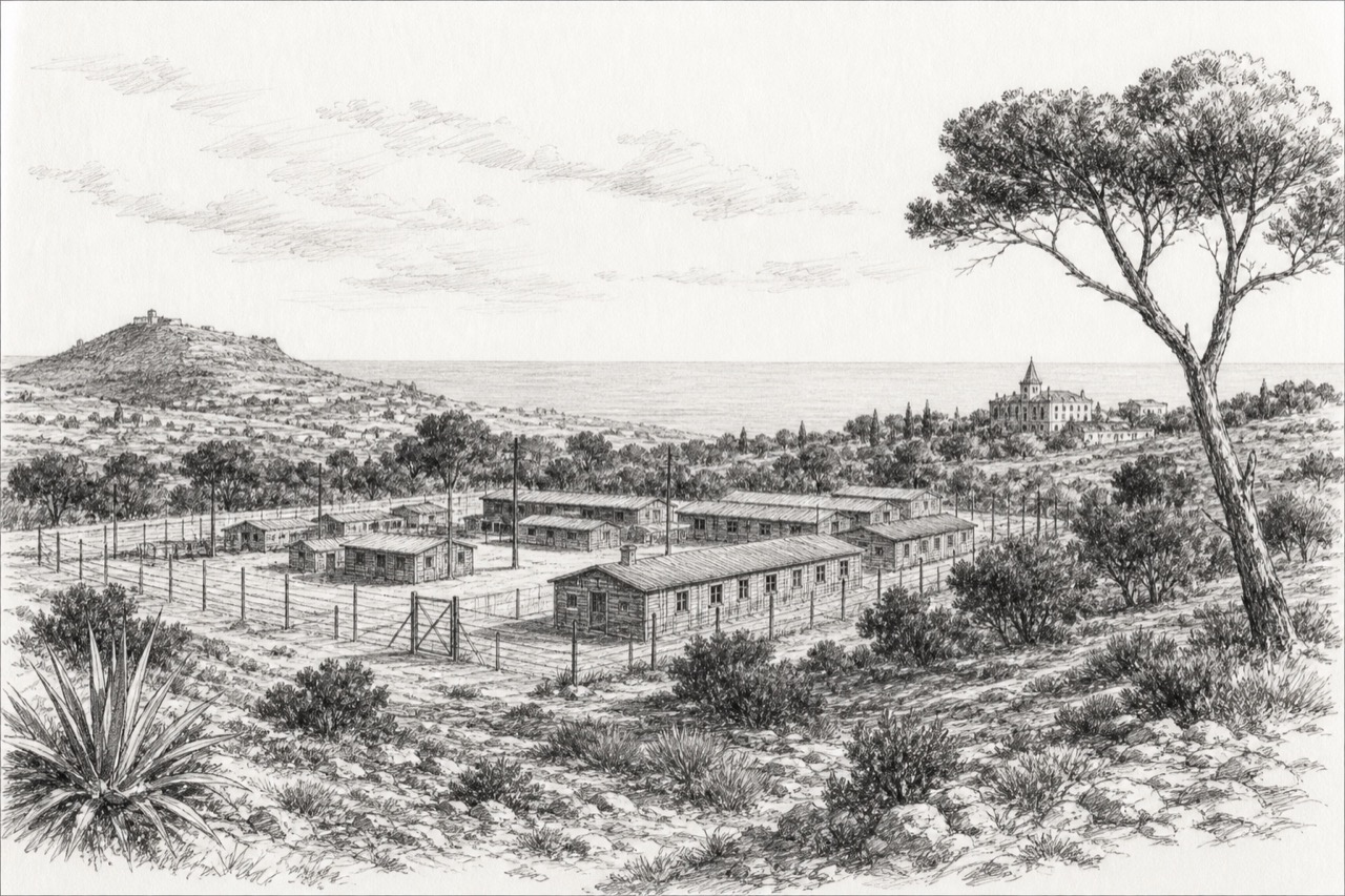Hand-drawn pencil travel sketch for Atlit, Israel