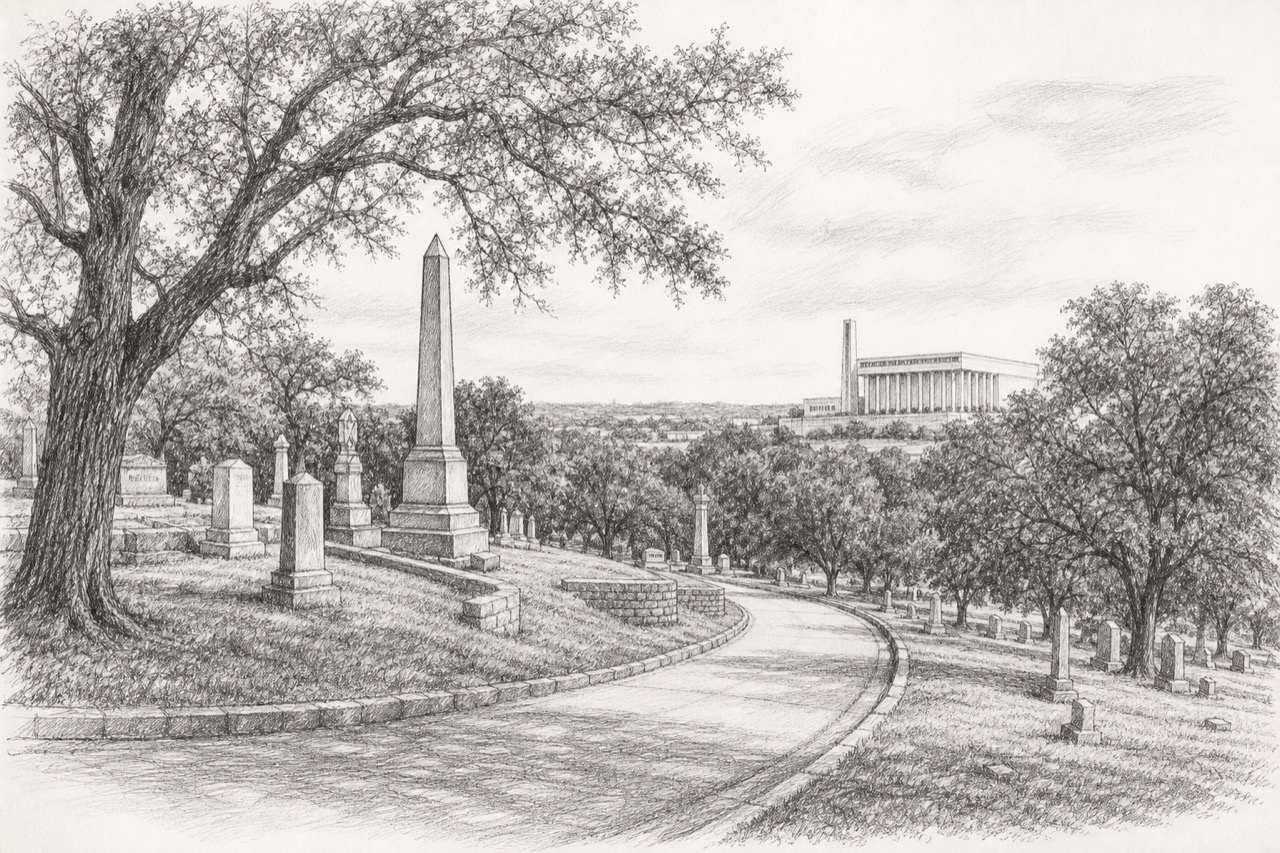 Hand-drawn pencil travel sketch for Austin, United States