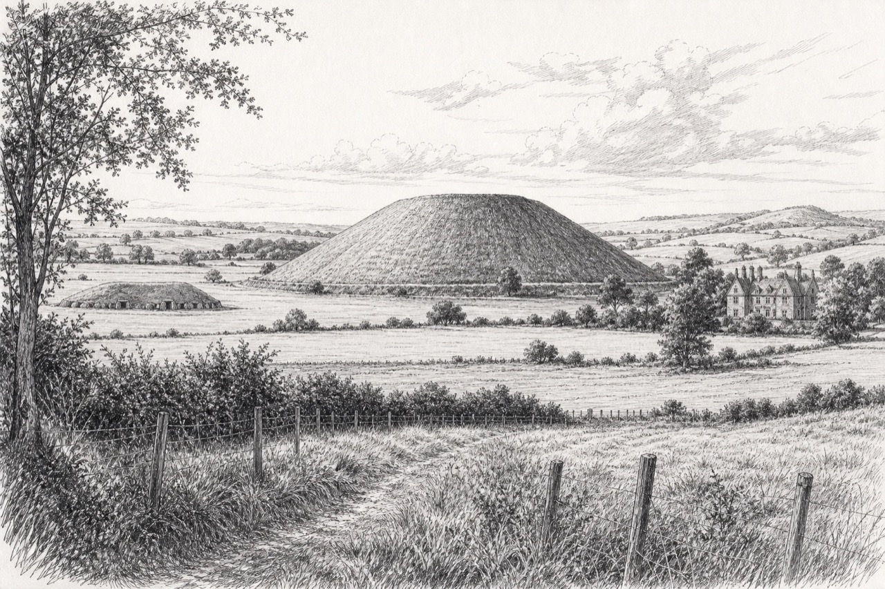 Hand-drawn pencil travel sketch for Avebury, United Kingdom