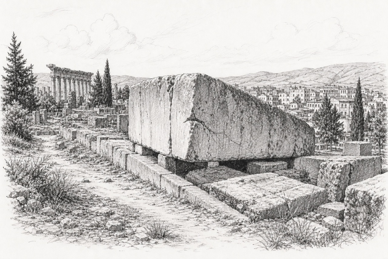Hand-drawn pencil travel sketch for Baalbek, Lebanon