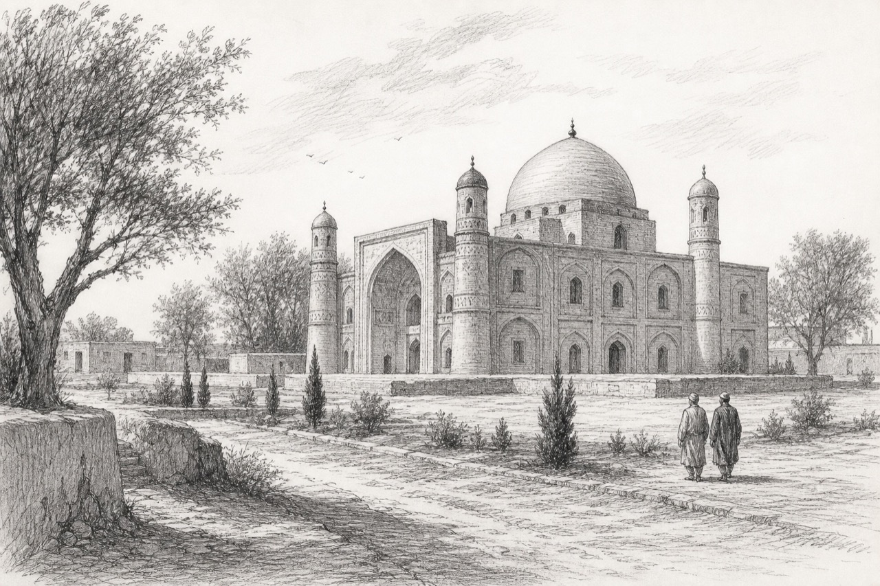 Hand-drawn pencil travel sketch for Balkh, Afghanistan