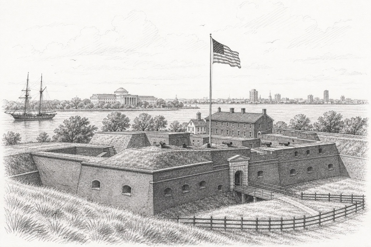 Hand-drawn pencil travel sketch for Baltimore, United States