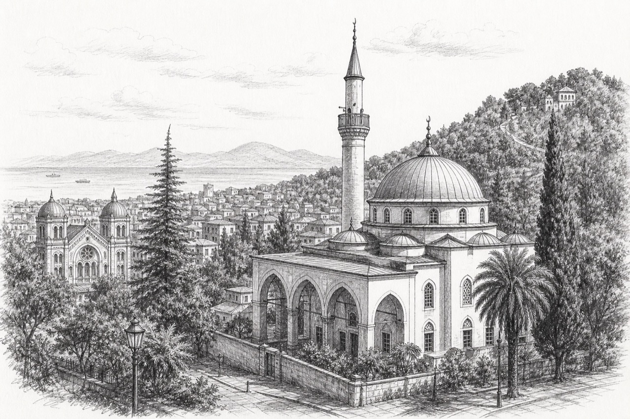 Hand-drawn pencil travel sketch for Batumi, Georgia