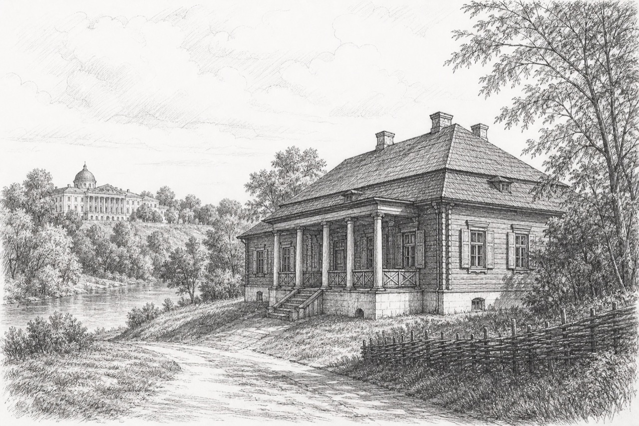 Hand-drawn pencil travel sketch for Baturyn, Ukraine