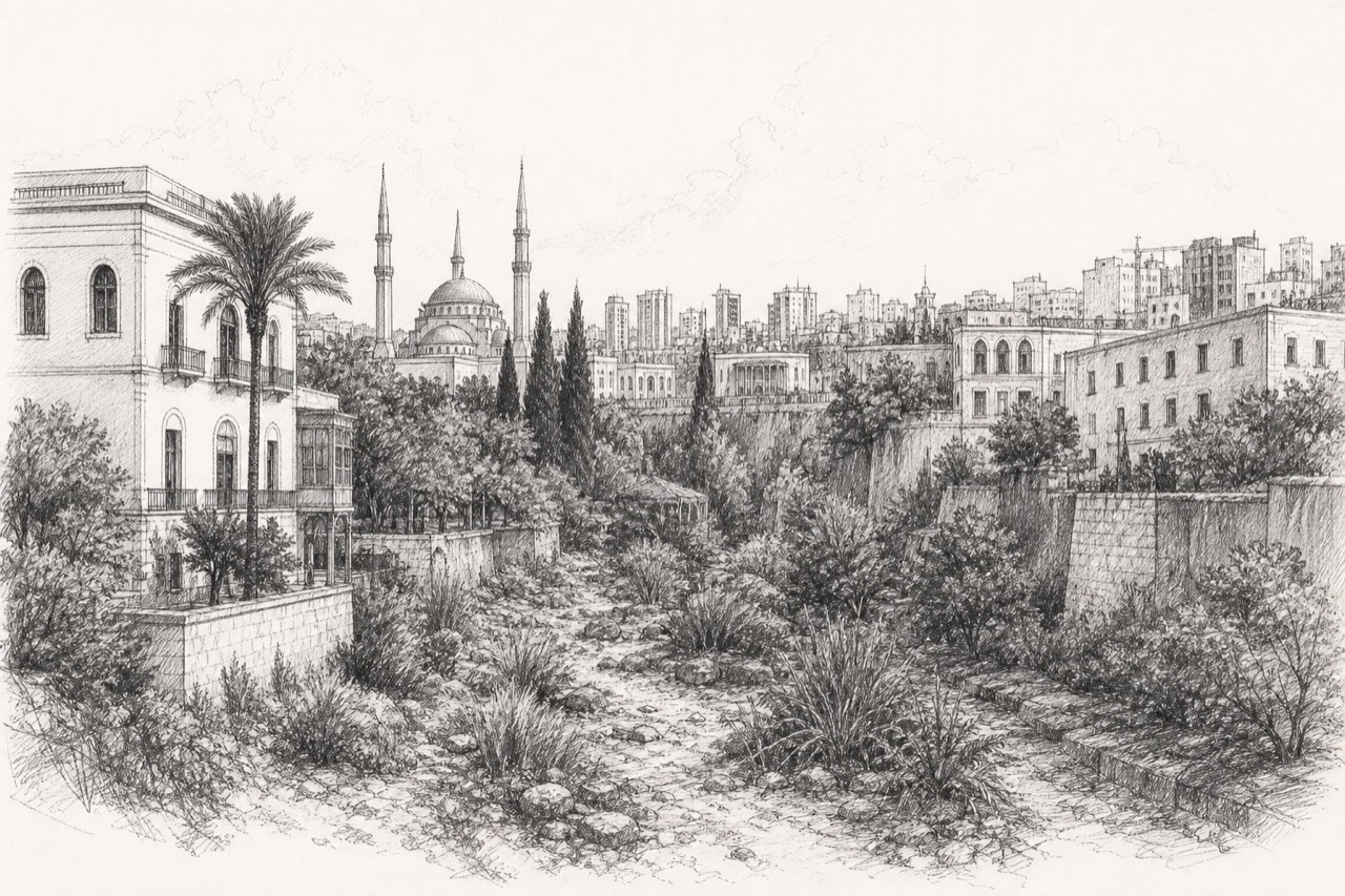Hand-drawn pencil travel sketch for Beirut, Lebanon