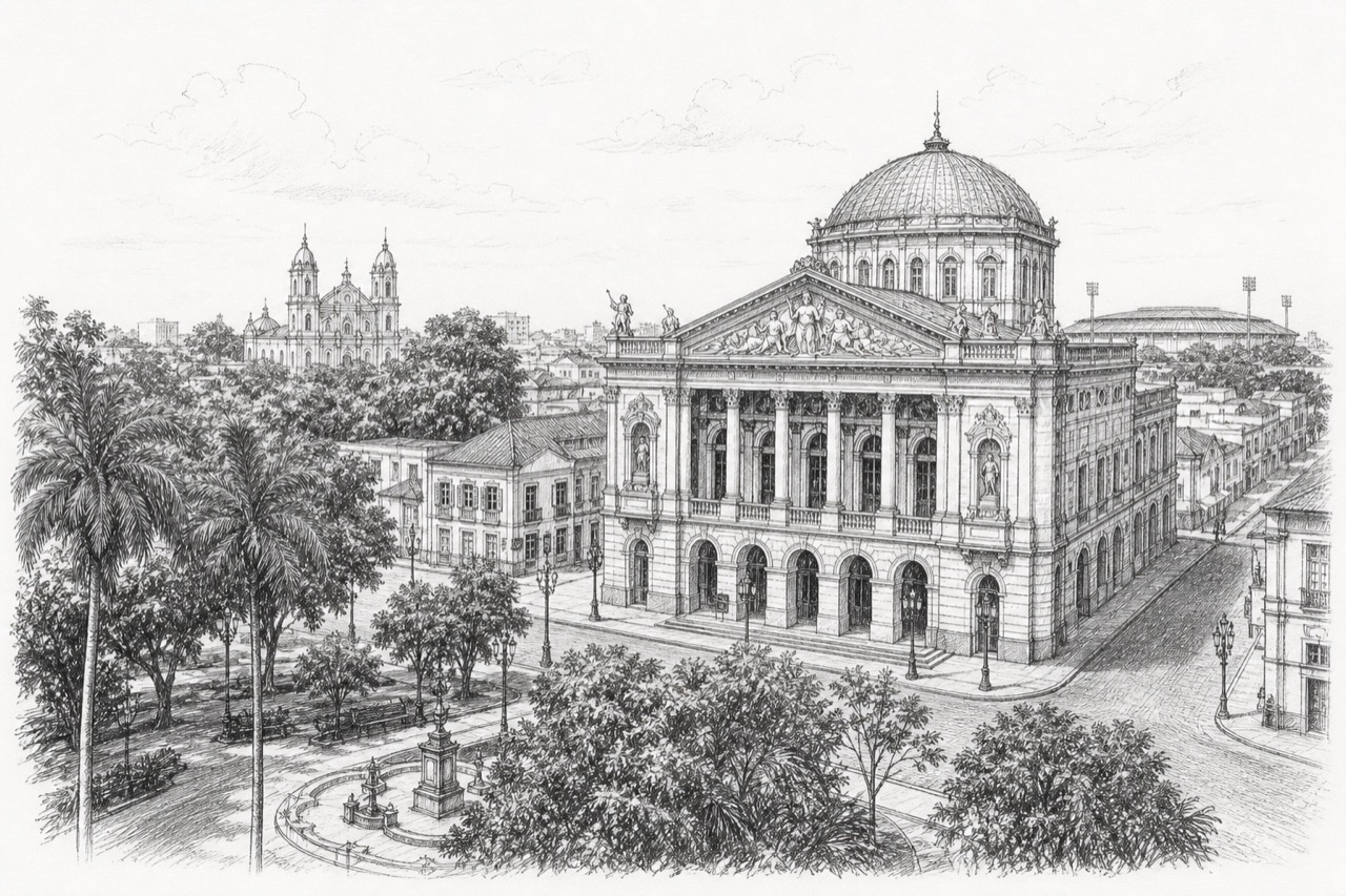 Hand-drawn pencil travel sketch for Belém, Brazil