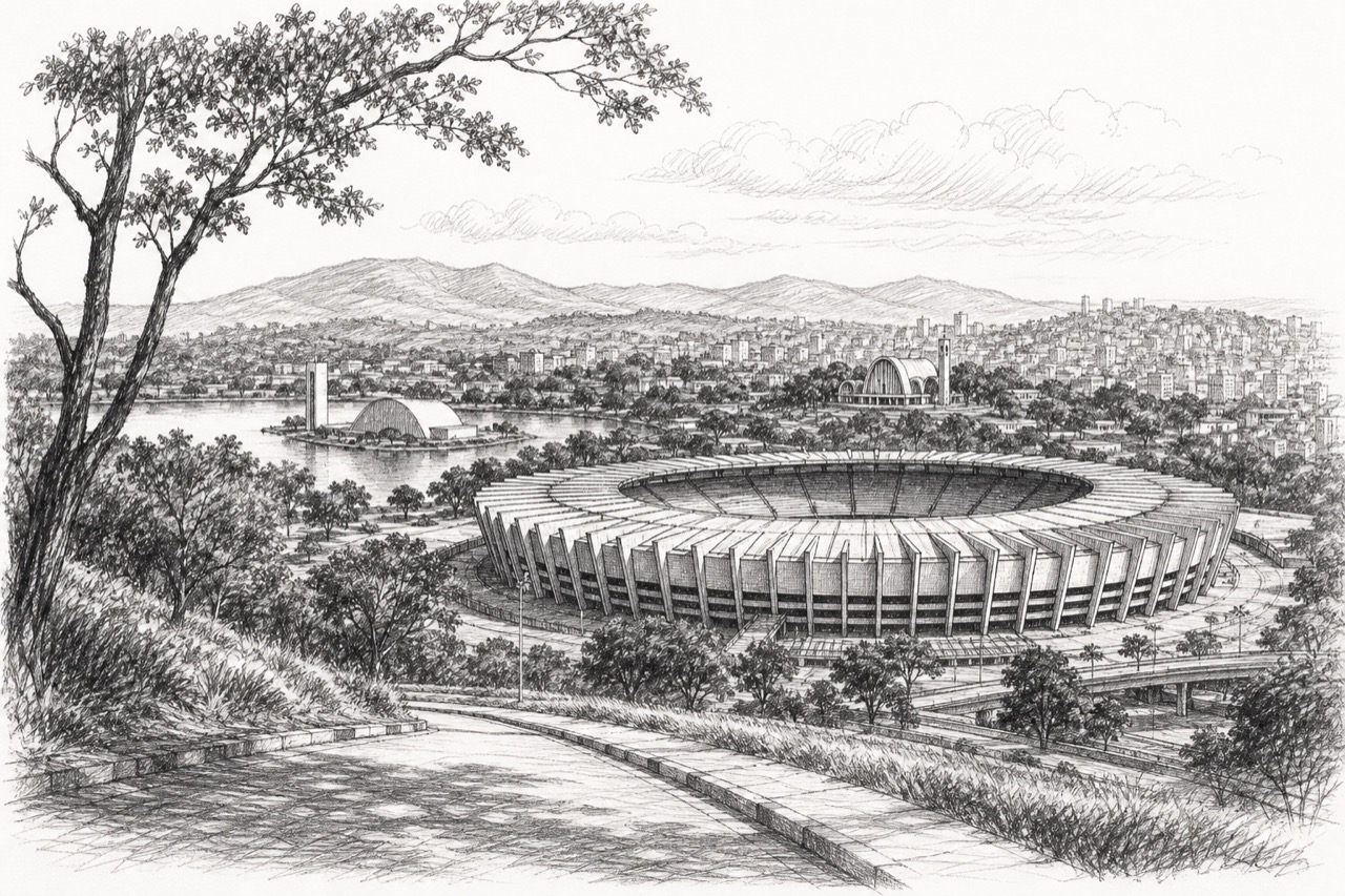 Hand-drawn pencil travel sketch for Belo Horizonte, Brazil