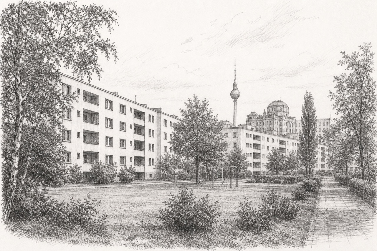 Hand-drawn pencil travel sketch for Berlin, Germany