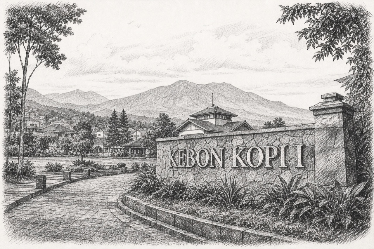 Hand-drawn pencil travel sketch for Bogor, Indonesia