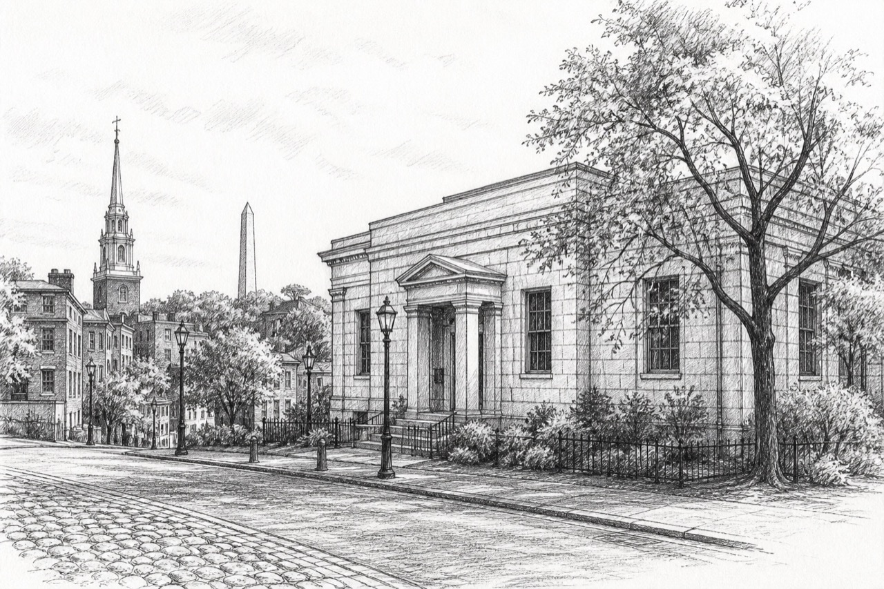 Hand-drawn pencil travel sketch for Boston, United States