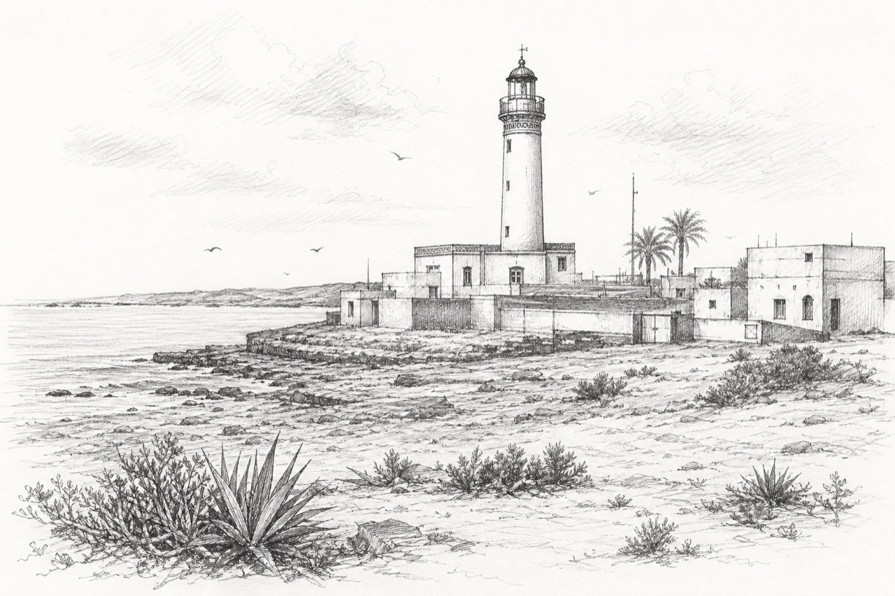 Hand-drawn pencil travel sketch for Boujdour, Western Sahara