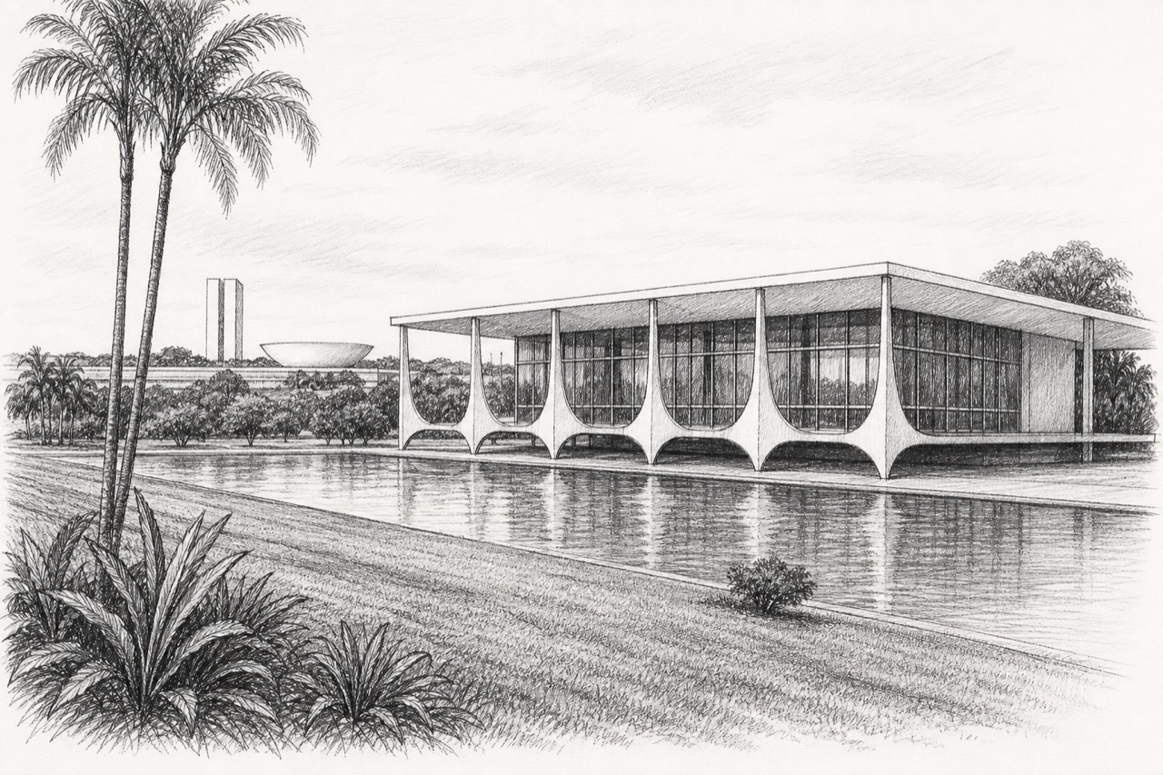 Hand-drawn pencil travel sketch for Brasília, Brazil
