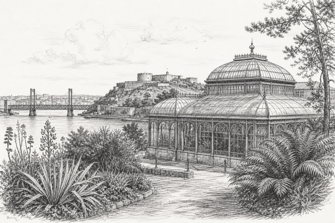Hand-drawn pencil travel sketch for Brest, France