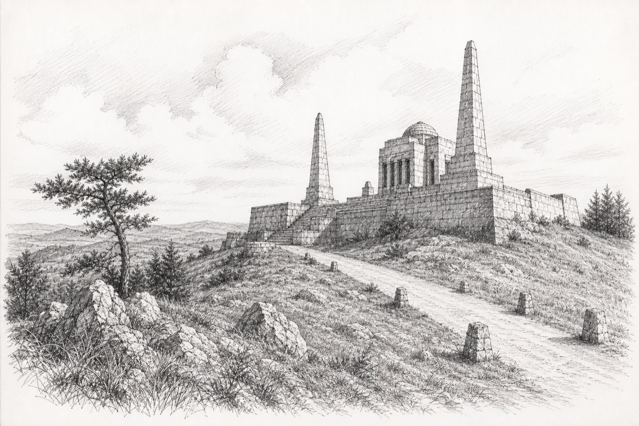 Hand-drawn pencil travel sketch for Brezová pod Bradlom, Slovakia