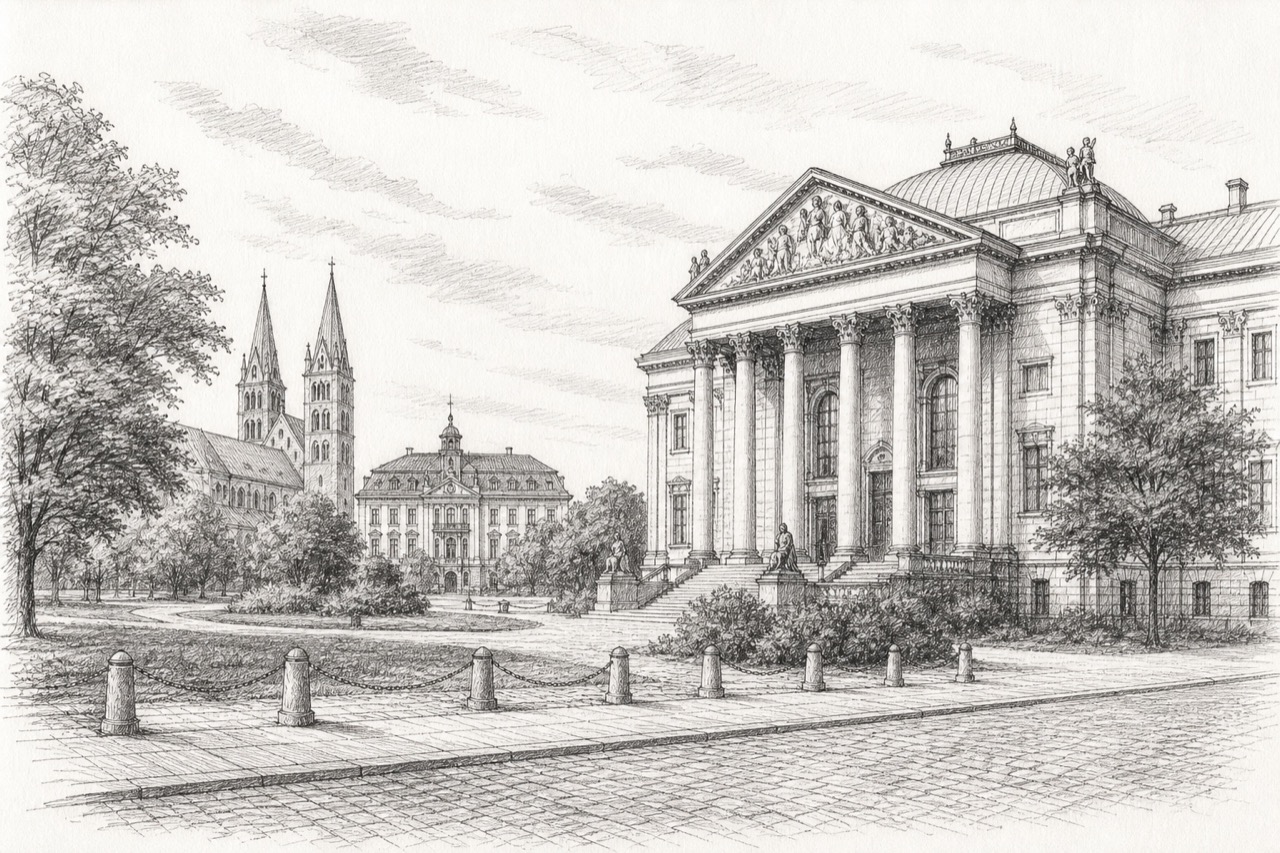 Hand-drawn pencil travel sketch for Brunswick, Germany