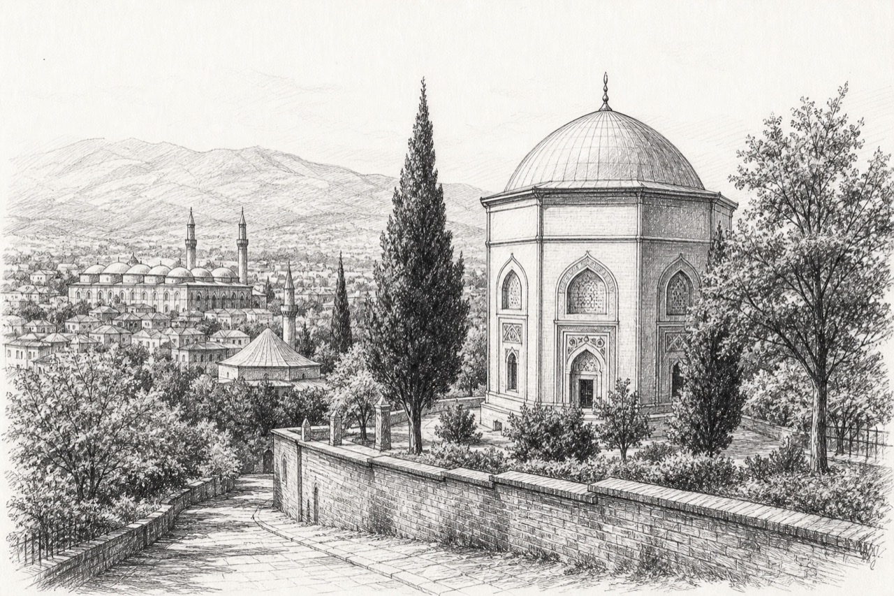 Hand-drawn pencil travel sketch for Bursa, Turkey