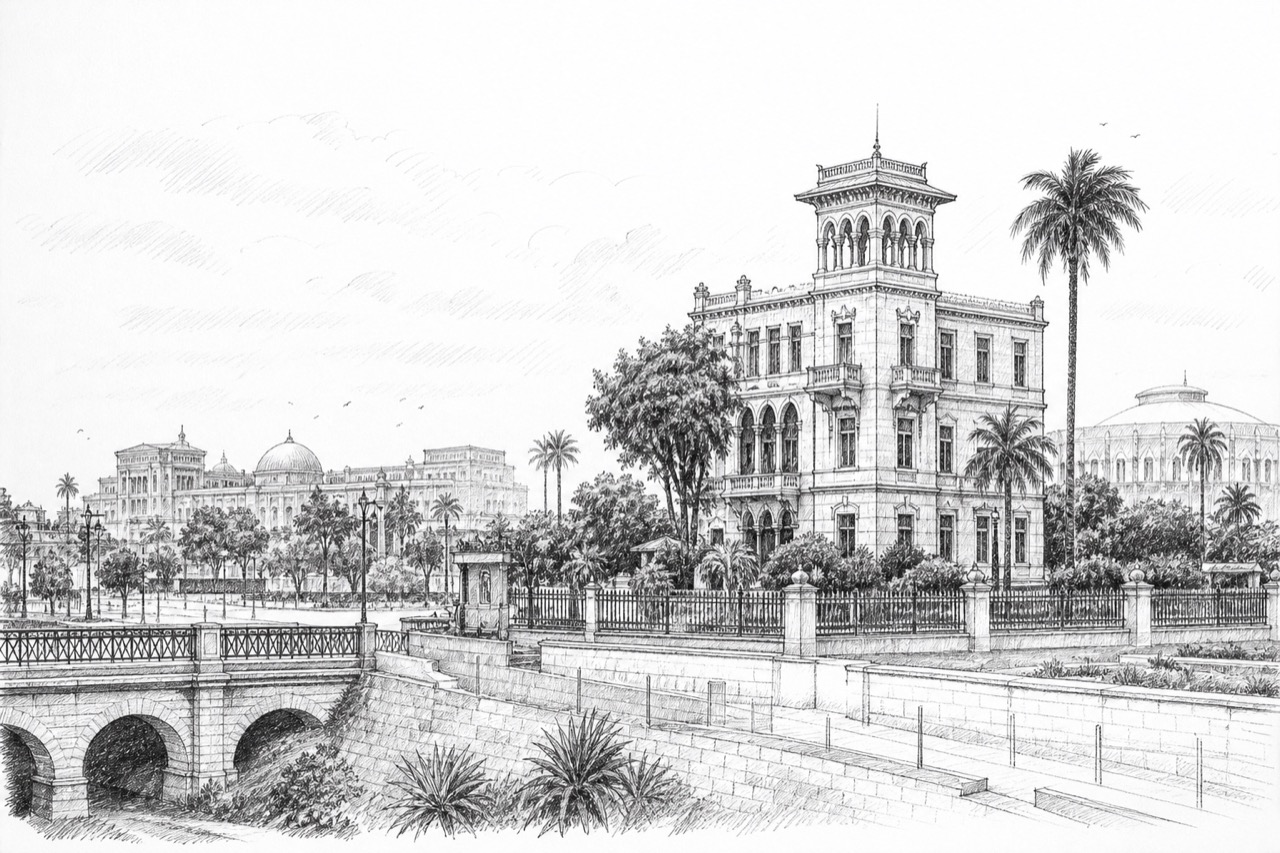 Hand-drawn pencil travel sketch for Cairo, Egypt