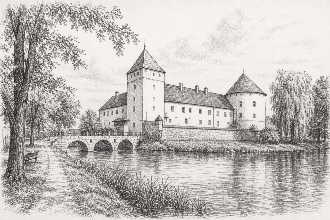 Hand-drawn pencil travel sketch for Čakovec, Croatia