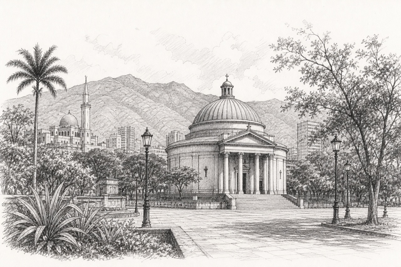 Hand-drawn pencil travel sketch for Caracas, Venezuela