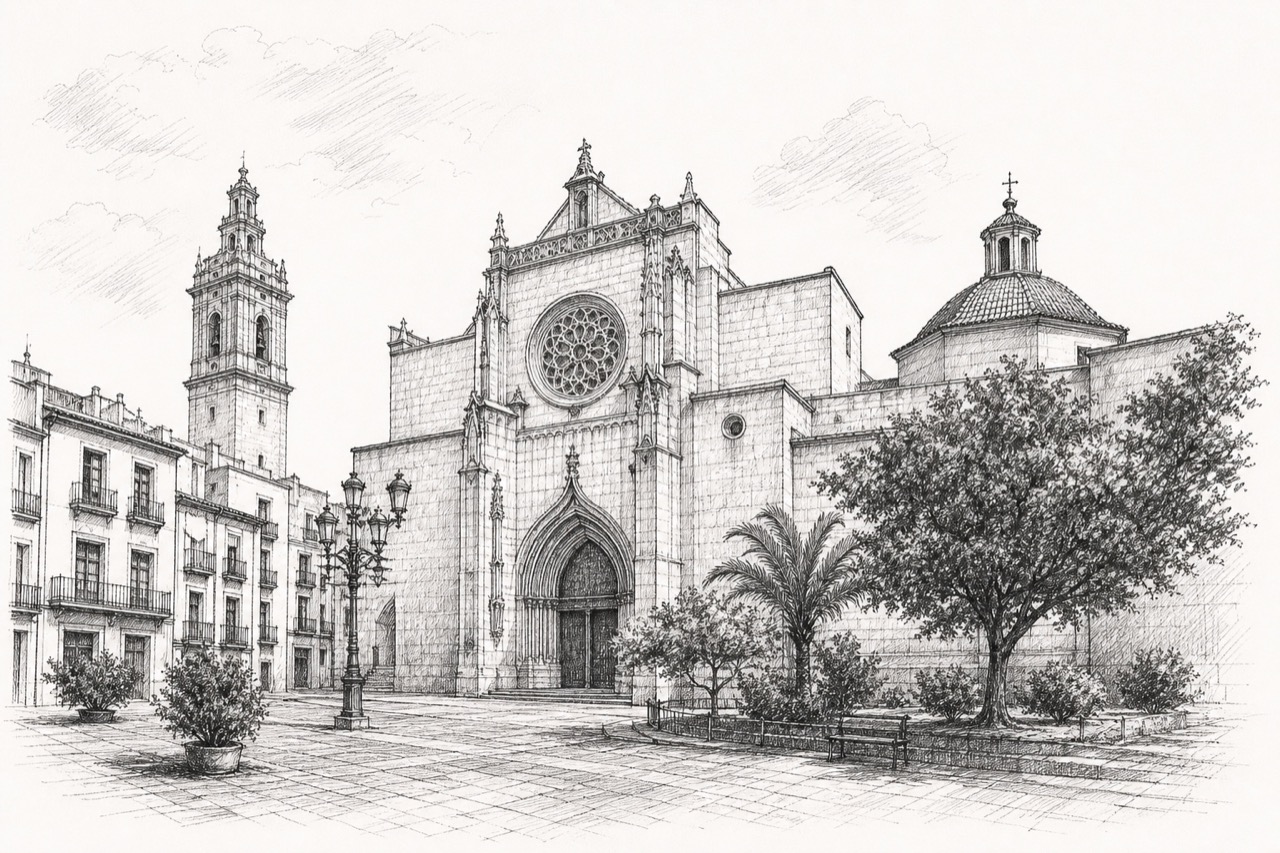 Hand-drawn pencil travel sketch for Castellón de la Plana, Spain