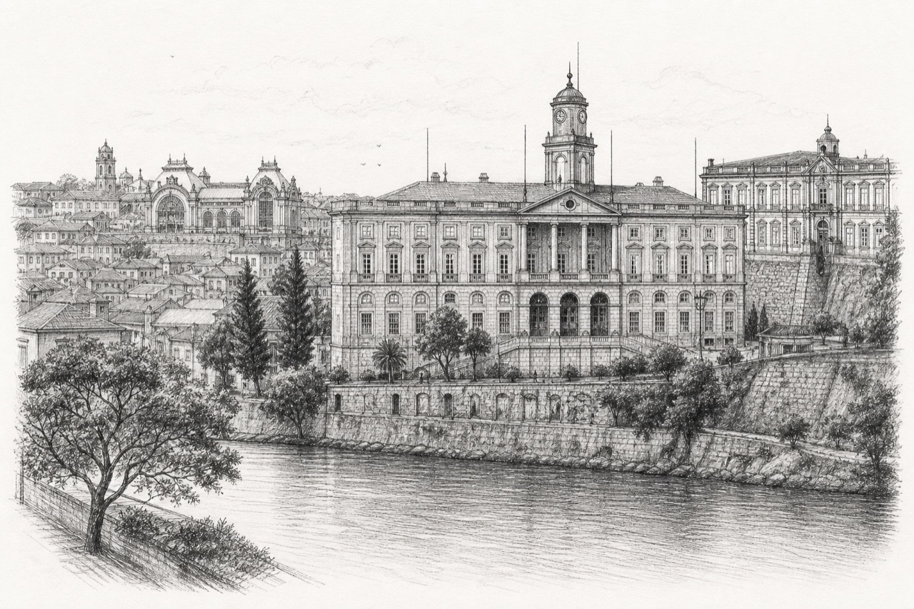 Hand-drawn pencil travel sketch for Cedofeita, Santo Ildefonso, Sé, Miragaia, São Nicolau e Vitória, Portugal