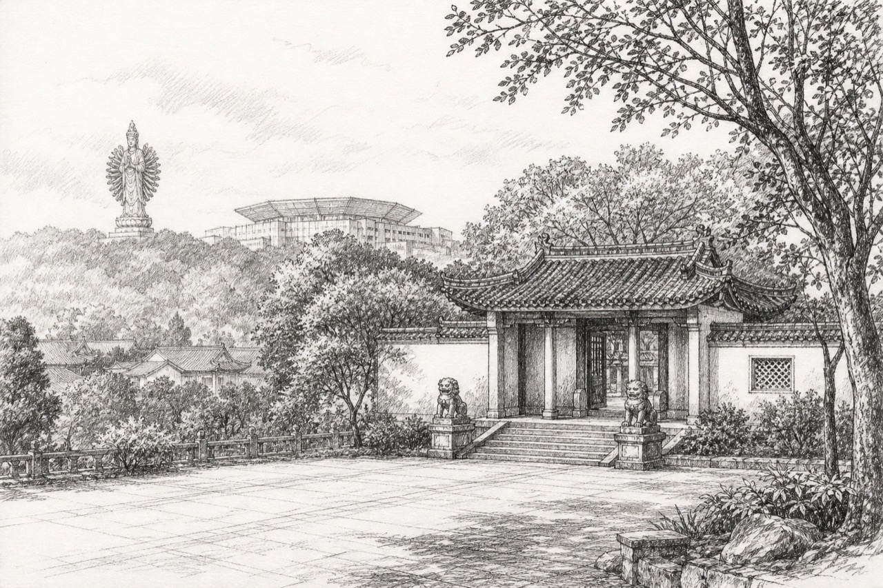Hand-drawn pencil travel sketch for Changsha, People's Republic of China