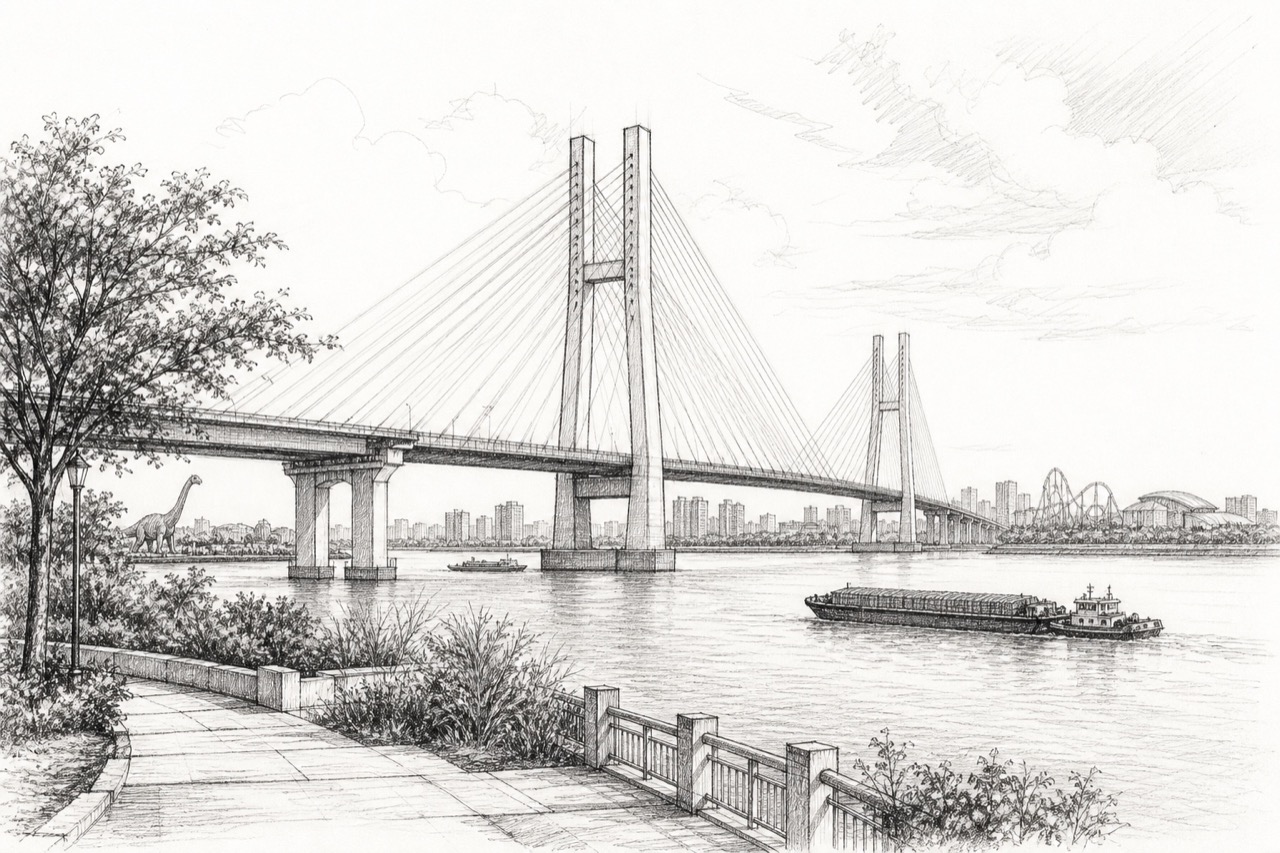 Hand-drawn pencil travel sketch for Changzhou, People's Republic of China