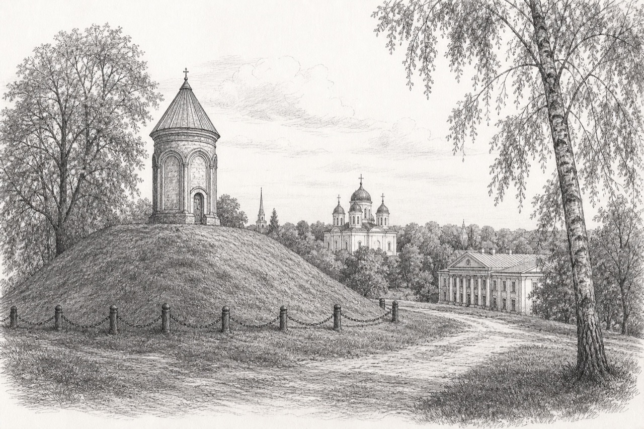 Hand-drawn pencil travel sketch for Chernihiv, Ukraine