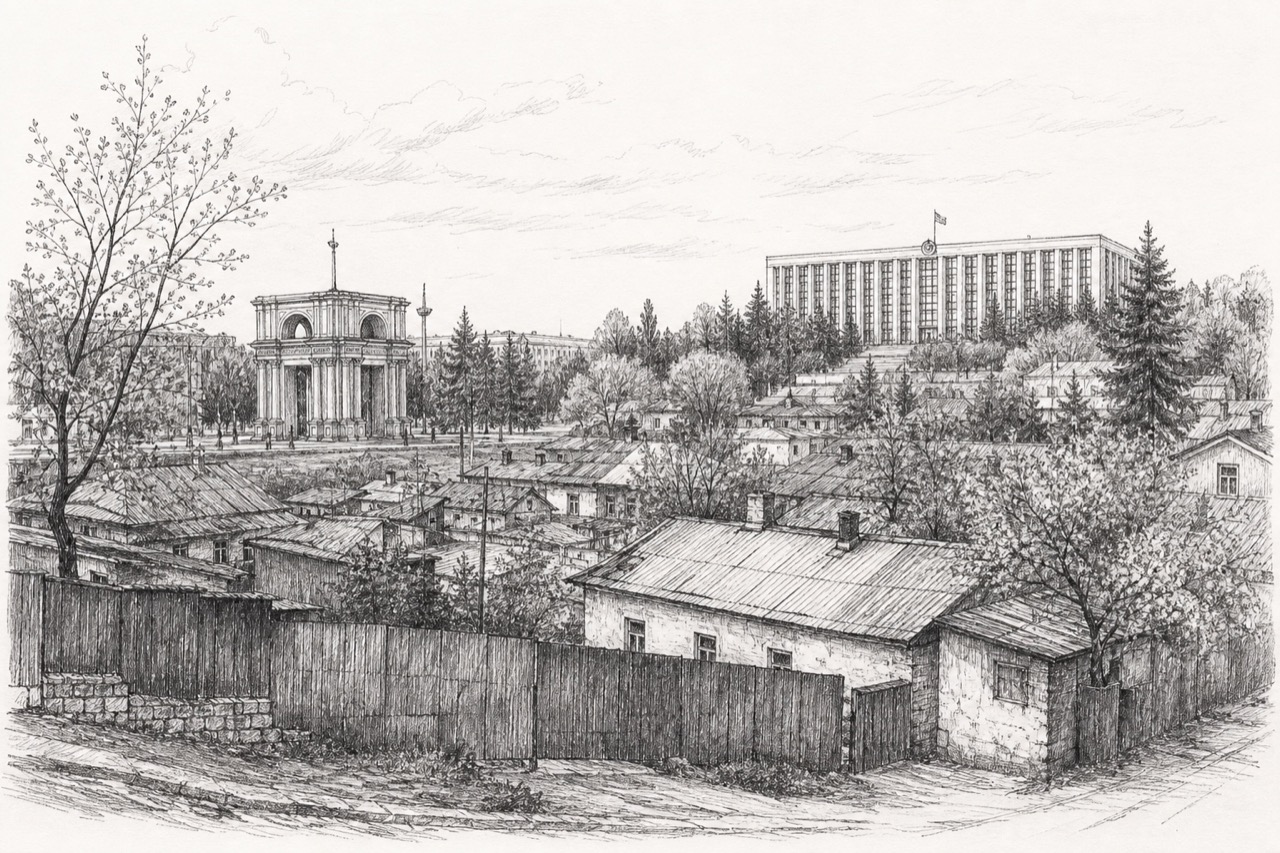 Hand-drawn pencil travel sketch for Chișinău, Moldova