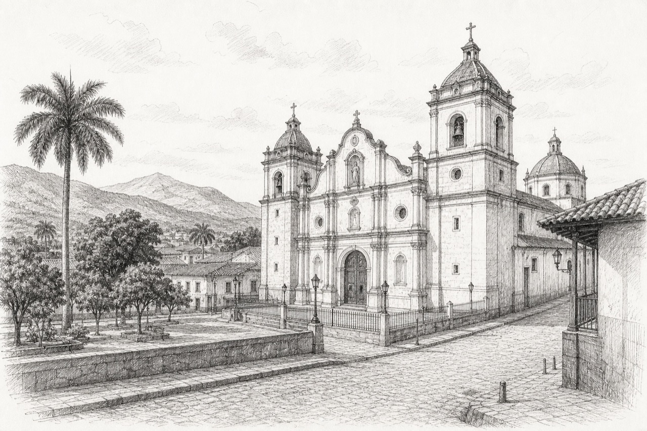 Hand-drawn pencil travel sketch for Comayagua, Honduras