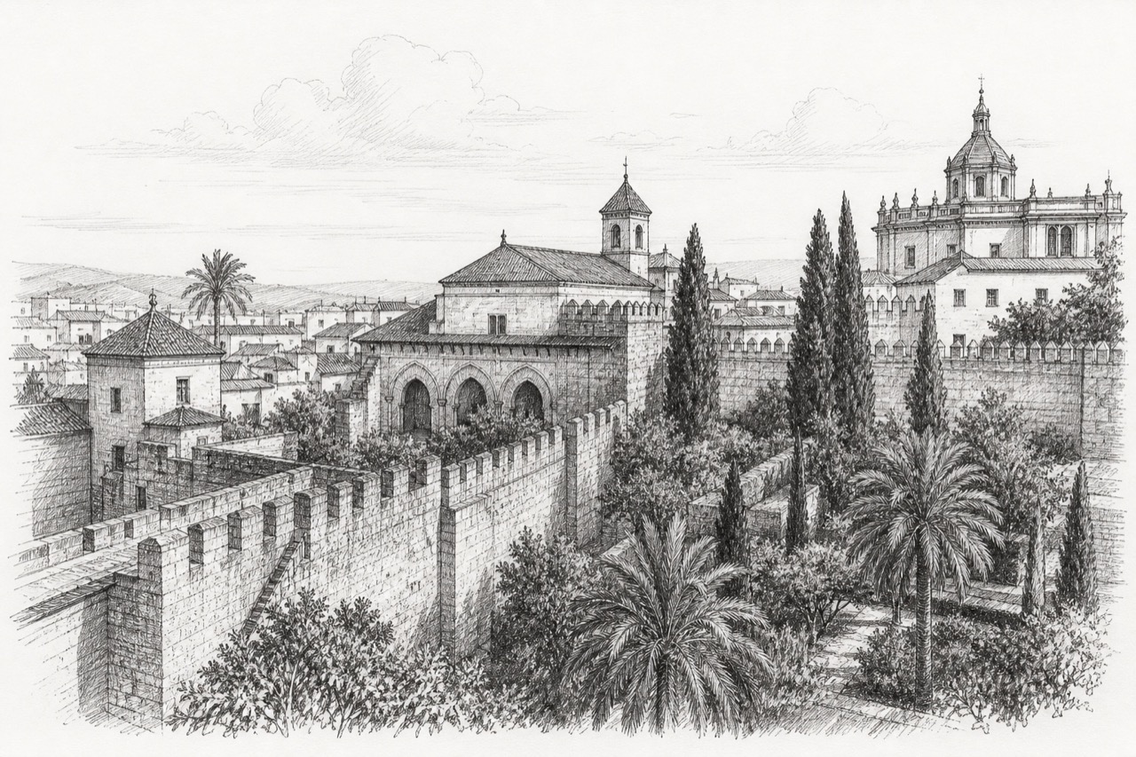 Hand-drawn pencil travel sketch for Córdoba, Spain