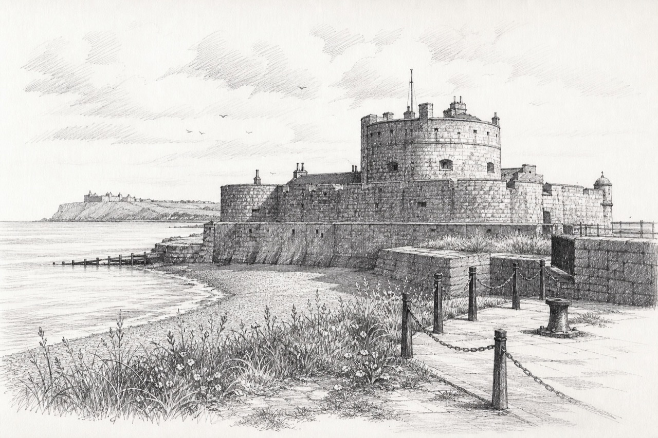 Hand-drawn pencil travel sketch for Deal, United Kingdom