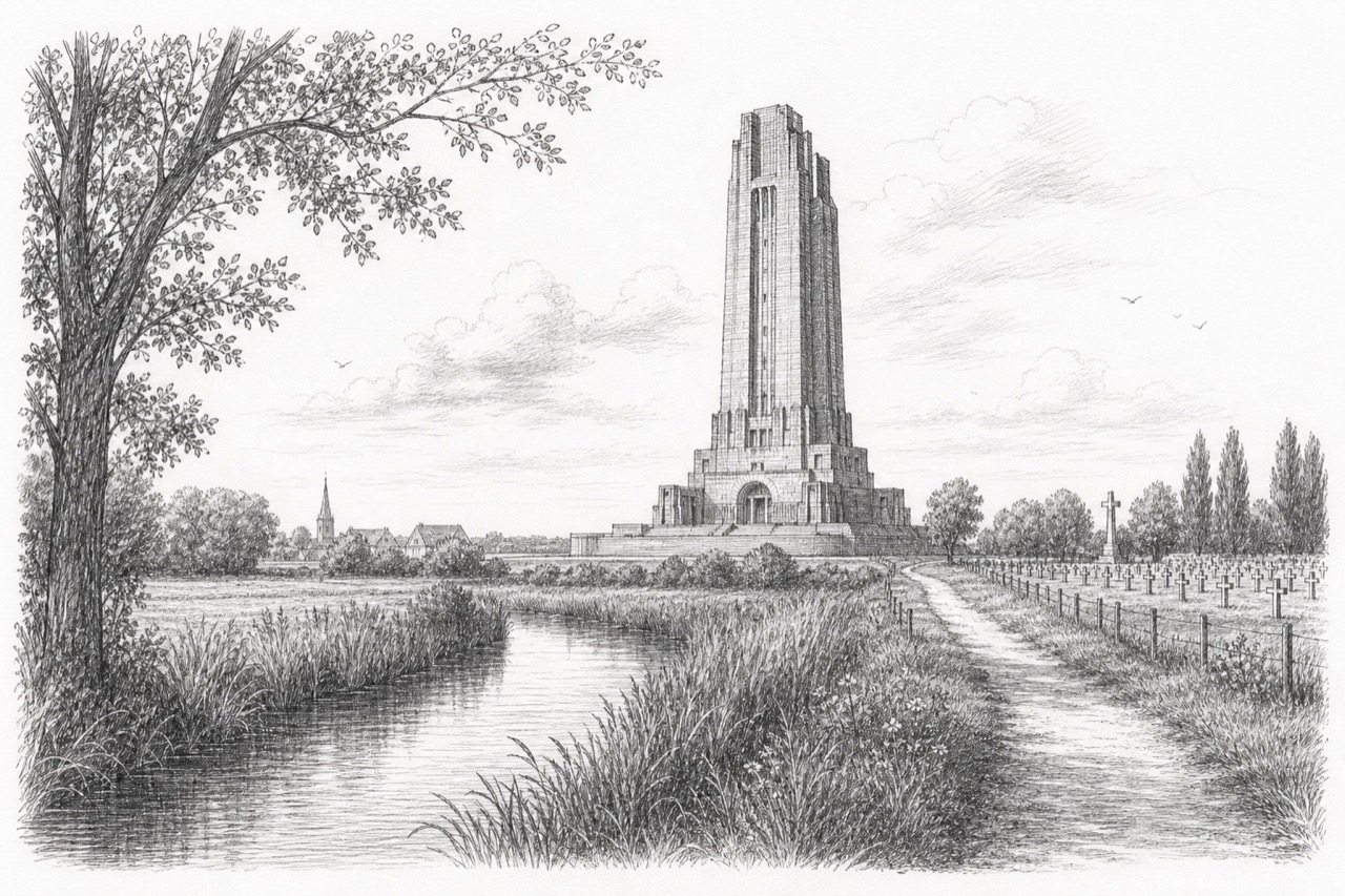 Hand-drawn pencil travel sketch for Diksmuide, Belgium