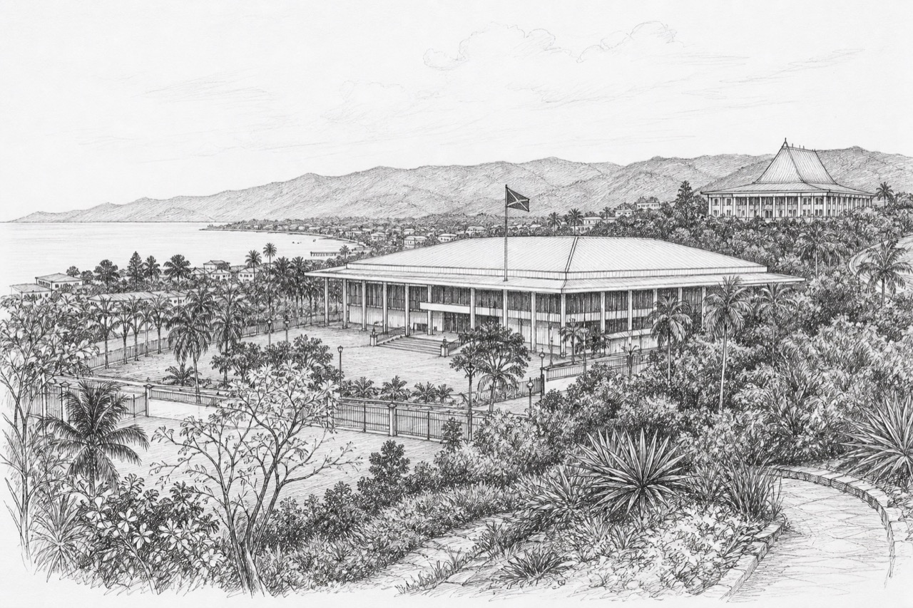 Hand-drawn pencil travel sketch for Dili, Timor-Leste