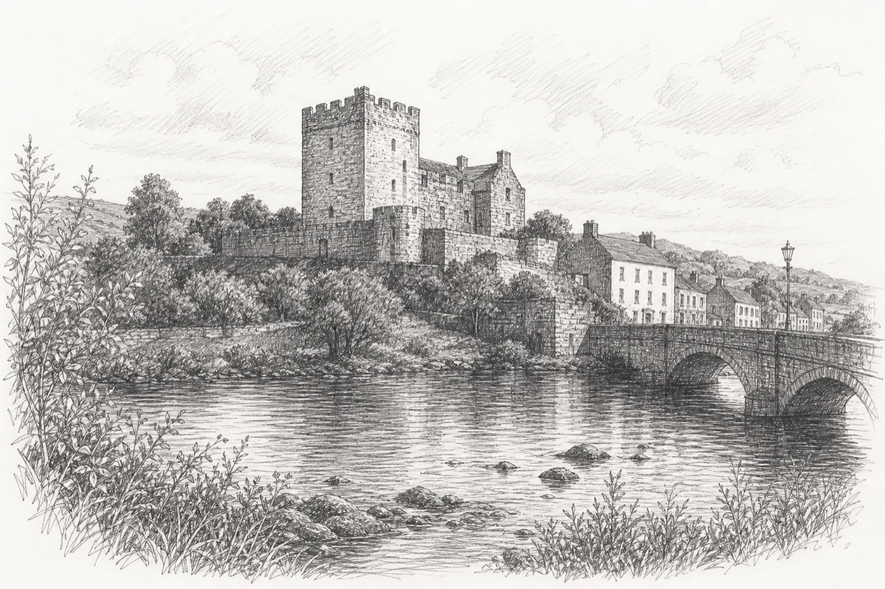 Hand-drawn pencil travel sketch for Donegal, Ireland