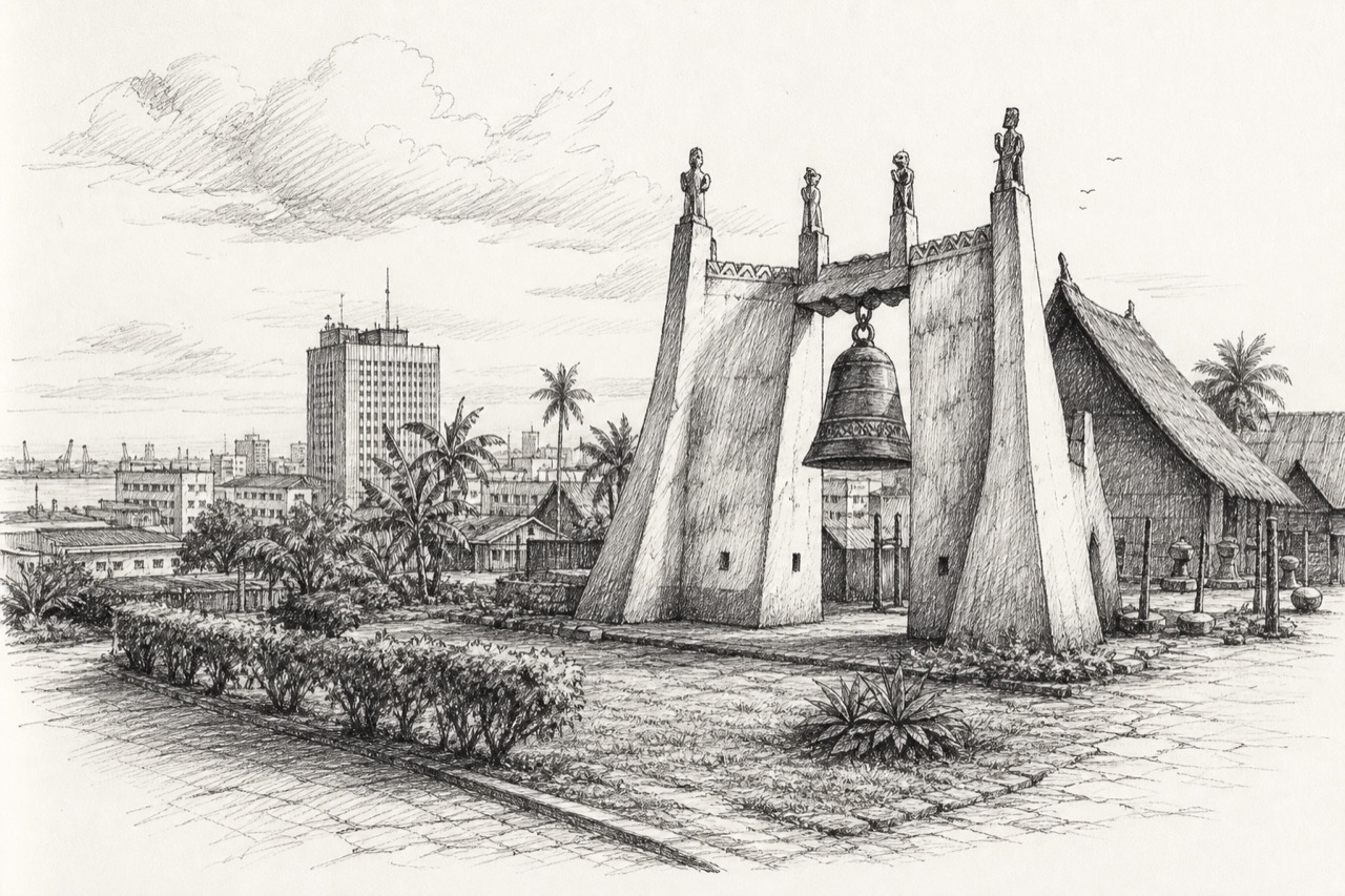Hand-drawn pencil travel sketch for Douala, Cameroon