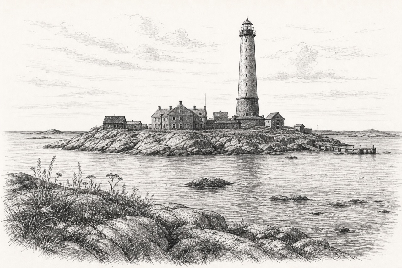 Hand-drawn pencil travel sketch for Dragsfjärd, Finland