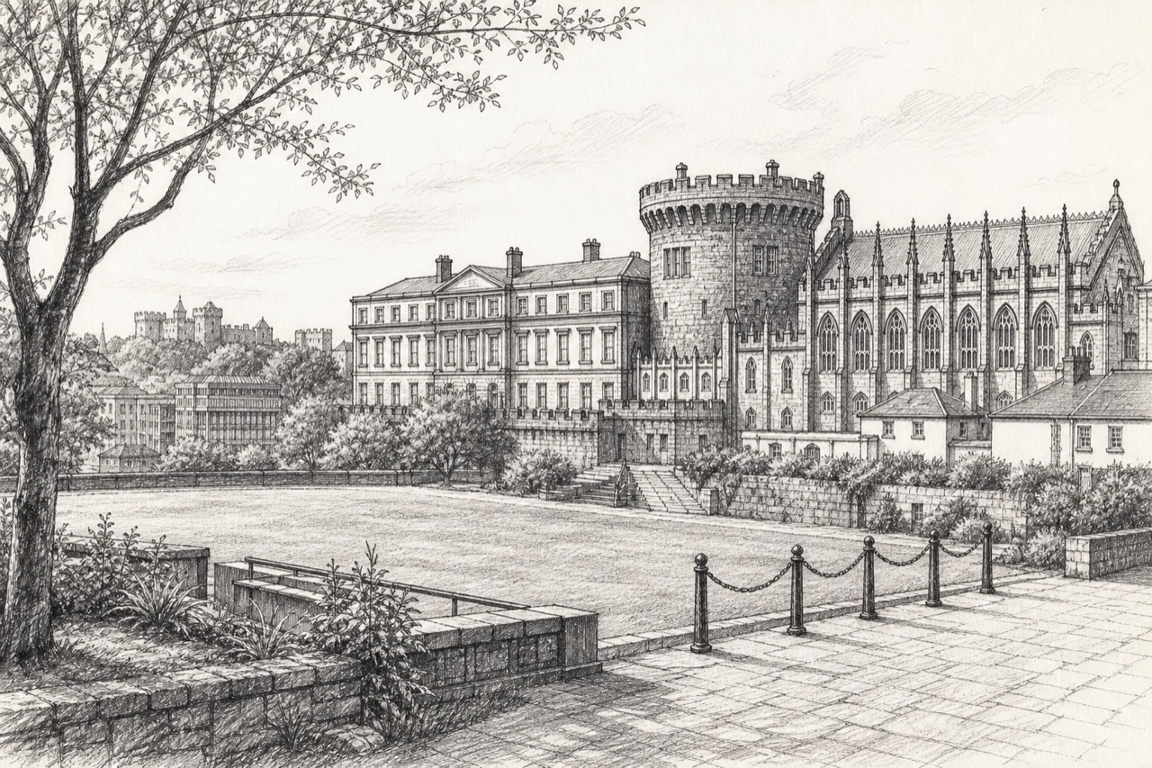 Hand-drawn pencil travel sketch for Dublin, Ireland